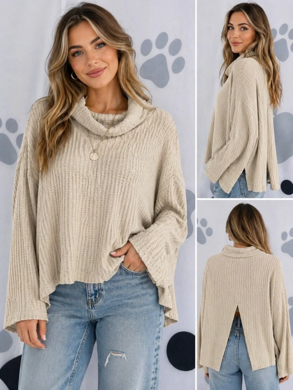 Free People Beige Cowl-Neck Juicy Thermal NWT